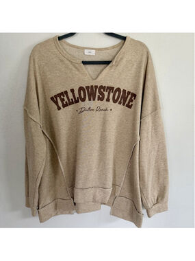 Yellowstone Dutton Ranch Crewneck Graphic Sweatshirt Womens XL Oversized Beige